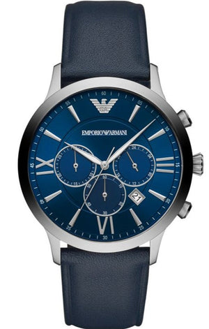 Emporio Armani Giovanni T Bar Chronograph Quartz Blue Dial Blue Leather Strap Watch For Men - AR11226 Authentic Buy Shop Now