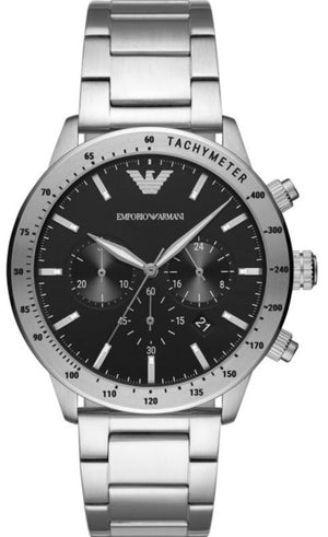 Emporio Armani Mario Chronograph Black Dial Silver Steel Strap Watch For Men - AR11241 Authentic Buy Shop Now