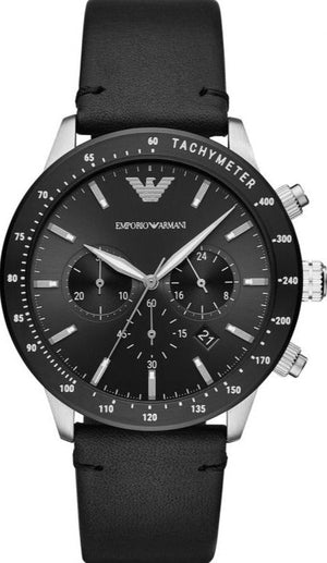 Emporio Armani Mario Chronograph Black Dial Black Leather Strap Watch For Men - AR11243 Authentic Buy Shop Now