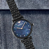 Emporio Armani Gianni T-Bar Quartz Black Mother of Pearl Dial Black Steel Strap Watch For Women - AR11268 Authentic Buy Shop Now