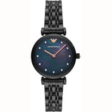 Emporio Armani Gianni T-Bar Quartz Black Mother of Pearl Dial Black Steel Strap Watch For Women - AR11268 Authentic Buy Shop Now