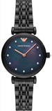 Emporio Armani Gianni T-Bar Quartz Black Mother of Pearl Dial Black Steel Strap Watch For Women - AR11268 Authentic Buy Shop Now