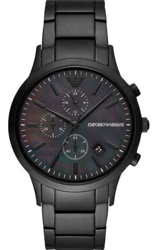 Emporio Armani Renato Chronograph Mother of Pearl Black Dial Black Steel Strap Watch For Men - AR11275 Authentic Buy Shop Now