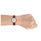 Emporio Armani Gianni T-Bar Analog Mother of Pearl Dial Red Leather Strap Watch For Women - AR11322 Authentic Buy Shop Now