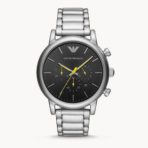 Emporio Armani Luigi Chronograph Black Dial Silver Steel Strap Watch For Men - AR11324 Authentic Buy Shop Now