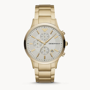 Emporio Armani Renato Chronograph White Dial Gold Steel Strap Watch For Men - AR11332 Authentic Buy Shop Now