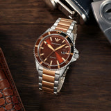 Emporio Armani Diver Quartz Brown Dial Two Tone Steel Strap Watch For Men - AR11340 Authentic Buy Shop Now