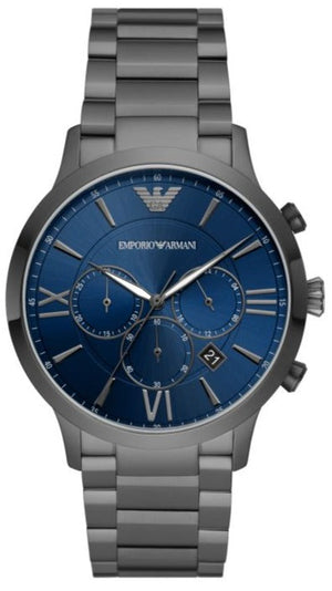 Emporio Armani Giovanni Chronograph Blue Dial Grey Steel Strap Watch For Men - AR11348 Authentic Buy Shop Now