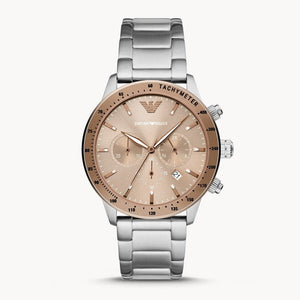 Emporio Armani Mario Chronograph Beige Dial Silver Steel Strap Watch For Men - AR11352 Authentic Buy Shop Now