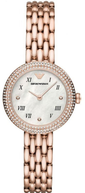 Emporio Armani Rosa Quartz Mother of Pearl White Dial Rose Gold Steel Strap Watch For Women - AR11355 Authentic Buy Shop Now