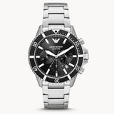 Emporio Armani Diver Chronograph Quartz Black Dial Silver Steel Strap Watch For Men - AR11360 Authentic Buy Shop Now