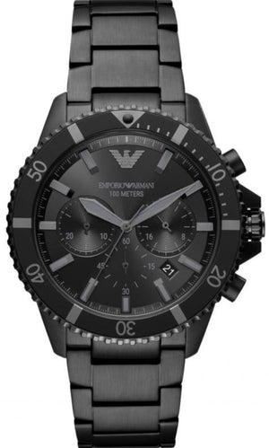 Emporio Armani Diver Chronograph Black Dial Black Steel Strap Watch For Men - AR11363 Authentic Buy Shop Now