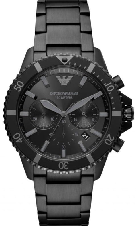 Emporio Armani Diver Chronograph Black Dial Black Steel Strap Watch For Men - AR11363 Authentic Buy Shop Now