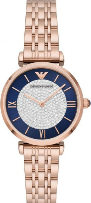 Emporio Armani Gianni T-Bar Quartz Crystals Black Dial Gold Steel Strap Watch For Women - AR11423 Authentic Buy Shop Now