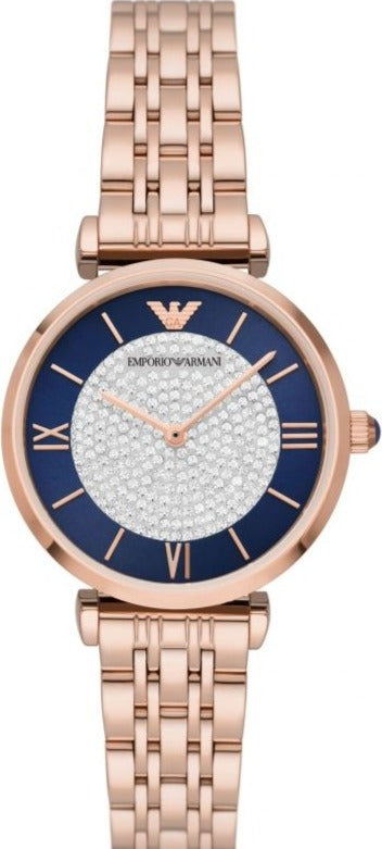 Emporio Armani Gianni T-Bar Quartz Crystals Black Dial Gold Steel Strap Watch For Women - AR11423 Authentic Buy Shop Now