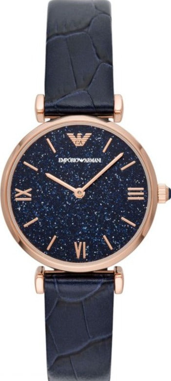 Emporio Armani Gianni T-Bar Quartz Blue Dial Blue Leather Strap Watch for Women - AR11424 Authentic Buy Shop Now