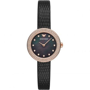 Emporio Armani Aviator Crystals Mother of Pearl Black Dial Black Silicon Strap Watch For Women - AR11373 Authentic Buy Shop Now