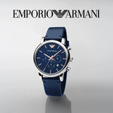 Emporio Armani Luigi Chronograph Blue Dial Blue Leather Strap Watch For Men - AR11451 Authentic Buy Shop Now