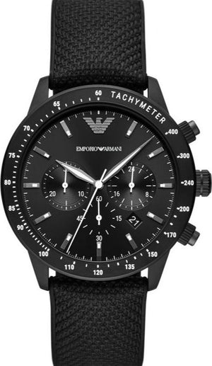 Emporio Armani Mario Chronograph Quartz Black Dial Black Nylon Strap Watch For Men - AR11453 Authentic Buy Shop Now