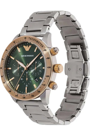 Emporio Armani Mario Chronograph Green Dial Silver Steel Strap Watch For Men - AR11454 Authentic Buy Shop Now