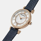 Emporio Armani Gianni T-Bar Analog Mother of Pearl Dial Blue Leather Strap Watch For Women - AR11468 Authentic Buy Shop Now