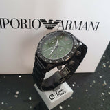 Emporio Armani Mario Chronograph Green Dial Black Steel Strap Watch For Men - AR11472 Authentic Buy Shop Now