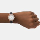 Emporio Armani Cleo Three-Hand Mother of Pearl Dial Black Leather Strap Watch For Women - AR11485 Authentic Buy Shop Now