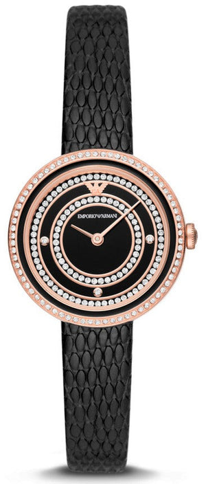 Emporio Armani Rosa Two Hand Black Dial Black Leather Strap Watch For Women - AR11493 Authentic Buy Shop Now