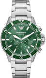 Emporio Armani Diver Chronograph Green Dial Silver Steel Strap Watch For Men - AR11500 Authentic Buy Shop Now