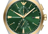 Emporio Armani Claudio Chronograph Green Dial Two Tone Steel Strap Watch For Women - AR11511 Authentic Buy Shop Now