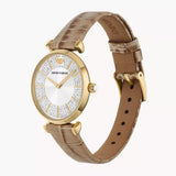 Emporio Armani Gianni T Bar Crystals Silver Dial Brown Leather Strap Watch For Women - AR11518 Authentic Buy Shop Now