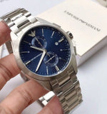 Emporio Armani Claudio Chronograph Blue Dial Silver Steel Strap Watch For Men - AR11541 Authentic Buy Shop Now
