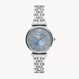 Emporio Armani Gianni T-Bar Quartz Blue Dial Silver Steel Strap Watch For Women - AR11594 Authentic Buy Shop Now
