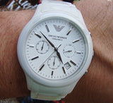 Emporio Armani Ceramica Chronograph White Dial White Strap Watch For Men - AR1453 Authentic Buy Shop Now