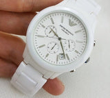 Emporio Armani Ceramica Chronograph White Dial White Strap Watch For Men - AR1453 Authentic Buy Shop Now