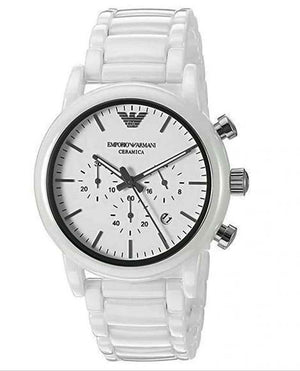 Emporio Armani Luigi Chronograph Ceramic White Dial White Ceramic Strap Watch For Men - AR1499 Authentic Buy Shop Now