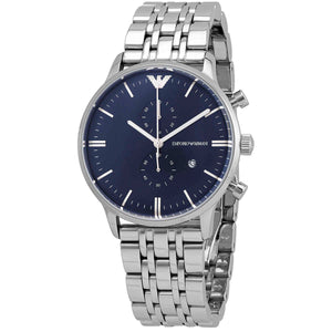 Emporio Armani Gianni Chronograph Blue Dial Silver Steel Strap Watch For Men - AR1648 Authentic Buy Shop Now