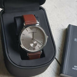 Emporio Armani Gianni Silver Dial Brown Leather Strap Watch for Men - AR1675 Authentic Buy Shop Now