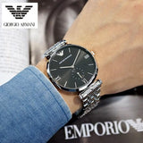 Emporio Armani Retro Black Dial Silver Steel Strap Watch For Men - AR1676 Authentic Buy Shop Now
