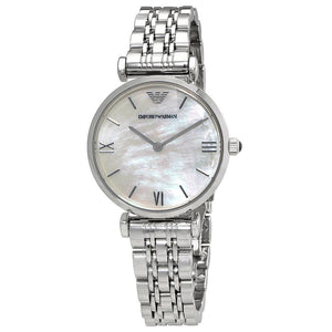 Emporio Armani Gianni T Bar Mother of Pearl Dial Silver Steel Strap Watch For Women - AR1688 Authentic Buy Shop Now