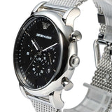 Emporio Armani Classic Chronograph Black Dial Silver Mesh Bracelet Watch For Men - AR1808 Authentic Buy Shop Now