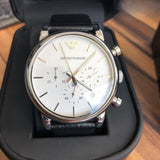 Emporio Armani Luigi Chronograph White Dial Black Leather Strap Watch for Men - AR1810 Authentic Buy Shop Now