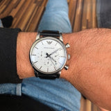 Emporio Armani Luigi Chronograph White Dial Black Leather Strap Watch for Men - AR1810 Authentic Buy Shop Now