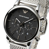 Emporio Armani Luigi Chronograph Black Dial Silver Mesh Bracelet Watch For Men - AR1811 Authentic Buy Shop Now