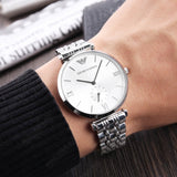 Emporio Armani Classic Silver Dial Silver Steel Strap Watch For Men - AR1819 Authentic Buy Shop Now