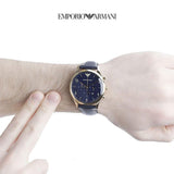 Emporio Armani Chronograph Midnight Blue Dial Blue Leather Strap Watch For Men - AR1862 Authentic Buy Shop Now