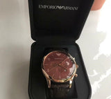 Emporio Armani Classic Chronograph Burgundy Dial Brown Leather Strap Watch For Men - AR1890 Authentic Buy Shop Now