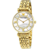Emporio Armani Gianni T Bar White Mother of Pearl Dial Gold Steel Strap Watch For Women - AR1907 Authentic Buy Shop Now