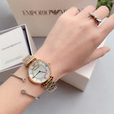 Emporio Armani Gianni T Bar White Mother of Pearl Dial Gold Steel Strap Watch For Women - AR1907 Authentic Buy Shop Now