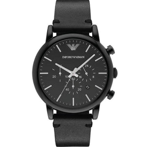 Emporio Armani Dress Chronograph Black Dial Black Leather Strap Watch For Men - AR1918 Authentic Buy Shop Now